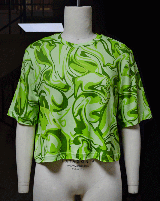 Green marble print cropped T-shirt  | Medium